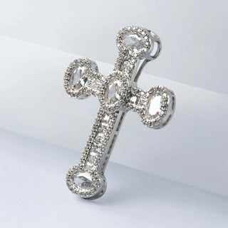 Large crystals and zirconia cross pendant in steriling silver