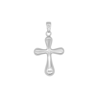 8k white gold cross pendant in a modern, domed design
