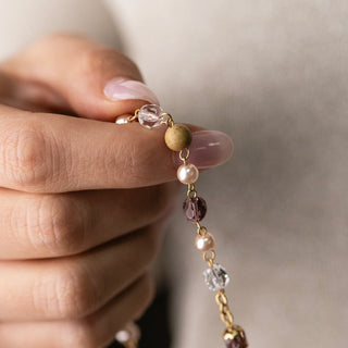 Crystal and Stones rosary beads with gold-plated metal binding