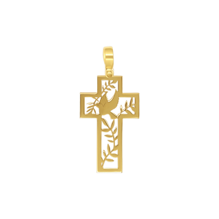 Dove of Peace Cross Pendant in Golden Silver