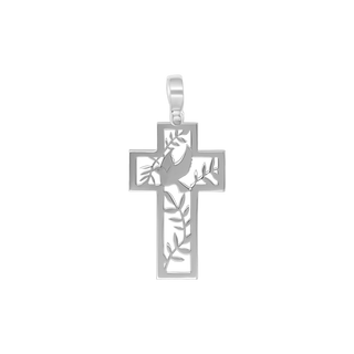 Dove of Peace Cross Pendant in sterling silver with openwork detailing featuring a dove of peace.