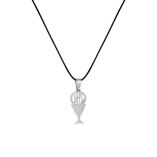 First Communion necklace in rubber cord and stainless steel