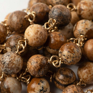 Fossil wood beads vermeil silver rosary