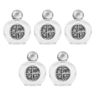 Holy Water Bottle with 4 Major Basilicas of Rome Metal Plate set of 5