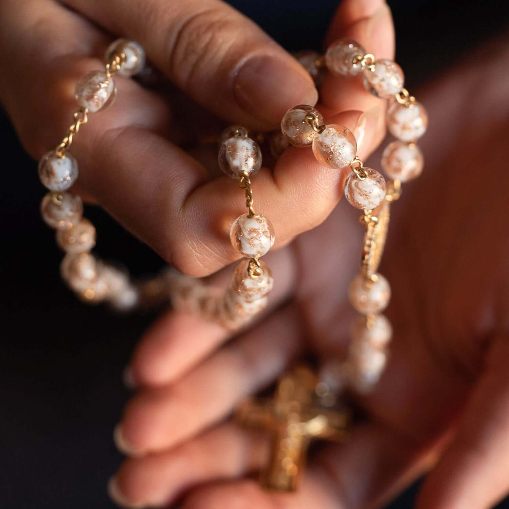 Glass beads and vermeil silver rosary