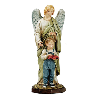 GUARDIAN ANGEL WITH BOY - STATUE - RESIN