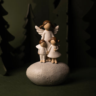 guardian angel with boy and girl resin statue