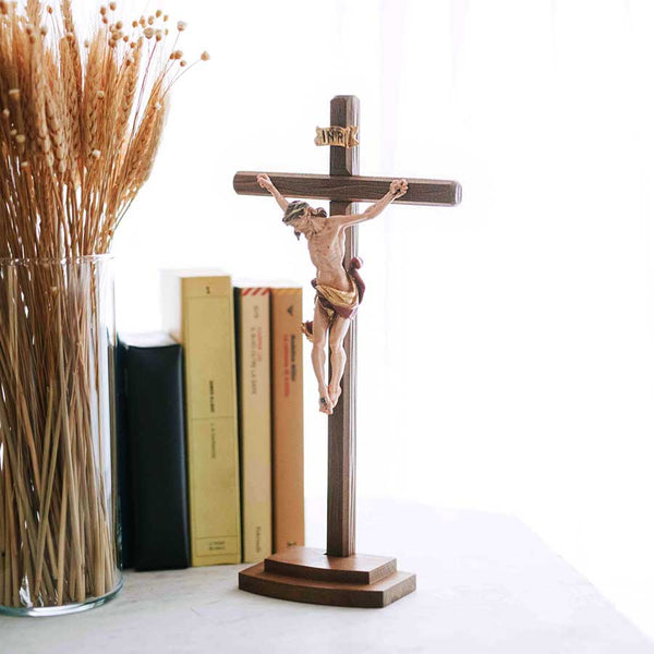 Standing Crucifix in Hand-carved and Hand-painted Wood