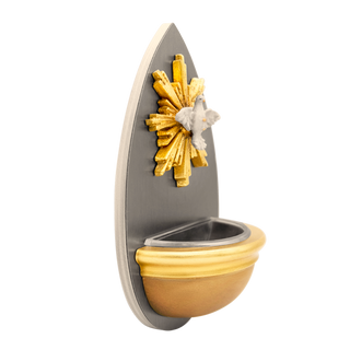 Holy water font for home with a handcarved and painted dove of the holy spirit