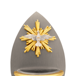 Holy water font for home with a handcarved and painted dove of the holy spirit