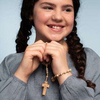 Natural wood rosary bracelet for kids