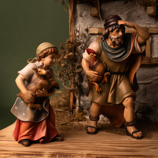 large handcrafted wood nativity scene set