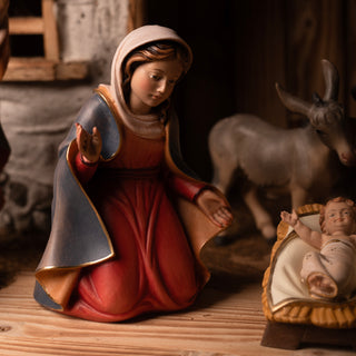 large handcrafted wood nativity scene set