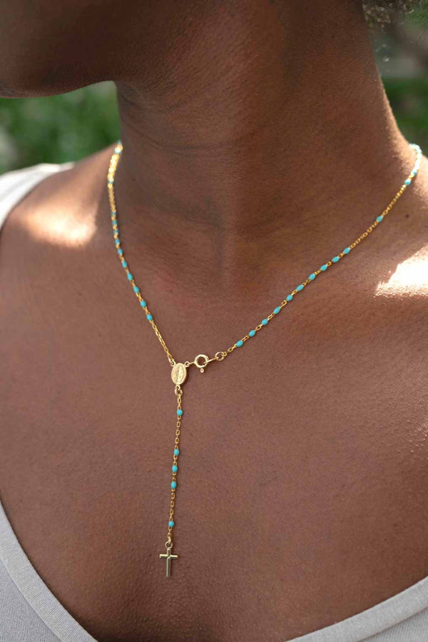 light blue vermeil rosary necklace