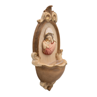 Madonna with Child holy water font for home in carved wood