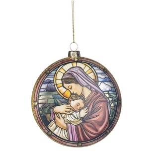 Mary with Baby Jesus Christmas ornament in glass