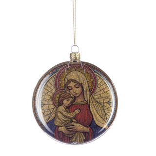 Mary with Baby Jesus Christmas Tree Ornament in Glass