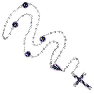 Rosary with micro-mosaic floral and cross pendants 