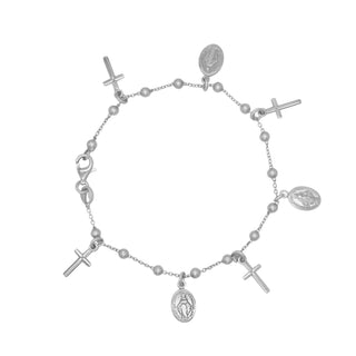 Miraculous medal and cross pendant charms bracelet silver