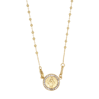 MIRACULOUS MEDAL NECKLACE - GOLDEN SILVER AND ZIRCONIA