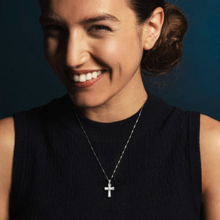 Sterling silver cross pendant with genuine mother of pearl