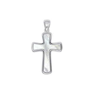 Sterling silver cross pendant with genuine mother-of-pearl