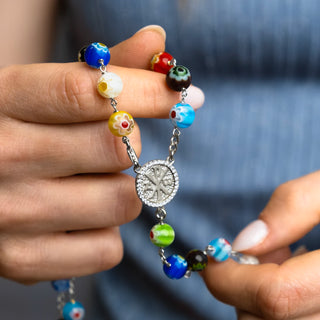 murrina glass beads rosary silver