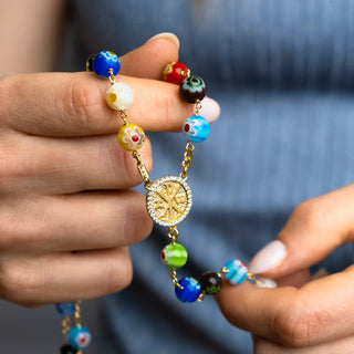 Murrina glass rosary beads vermeil silver