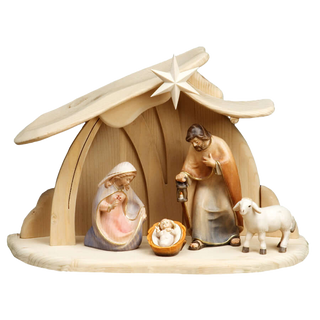 Nativity scene and wooden hut