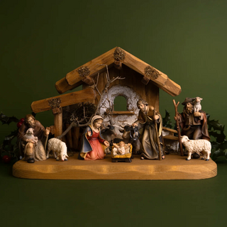 Wooden nativity scene with figures 