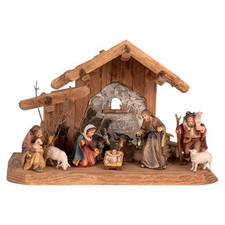 Wooden nativity scene with figures 