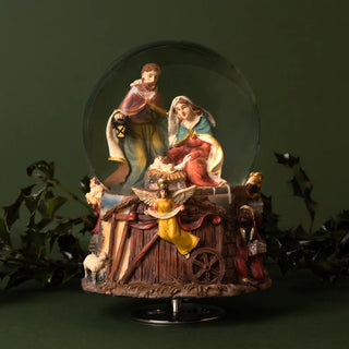 Nativity scene musical snow globe