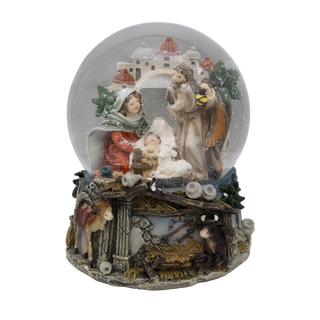 Musical snow globe with nativity scene