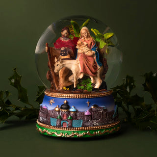 Nativity set with Donkey musical snow globe