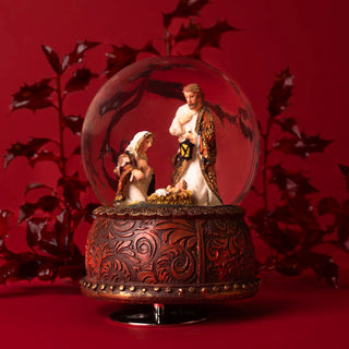 Musical box snow globe with Nativity