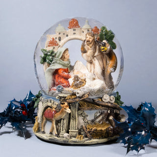Musical snow globe with nativity scene