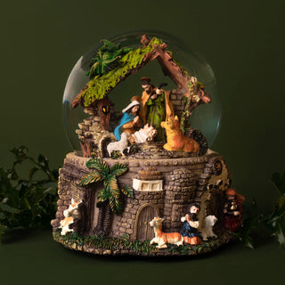 Musical snow globe with nativity set 