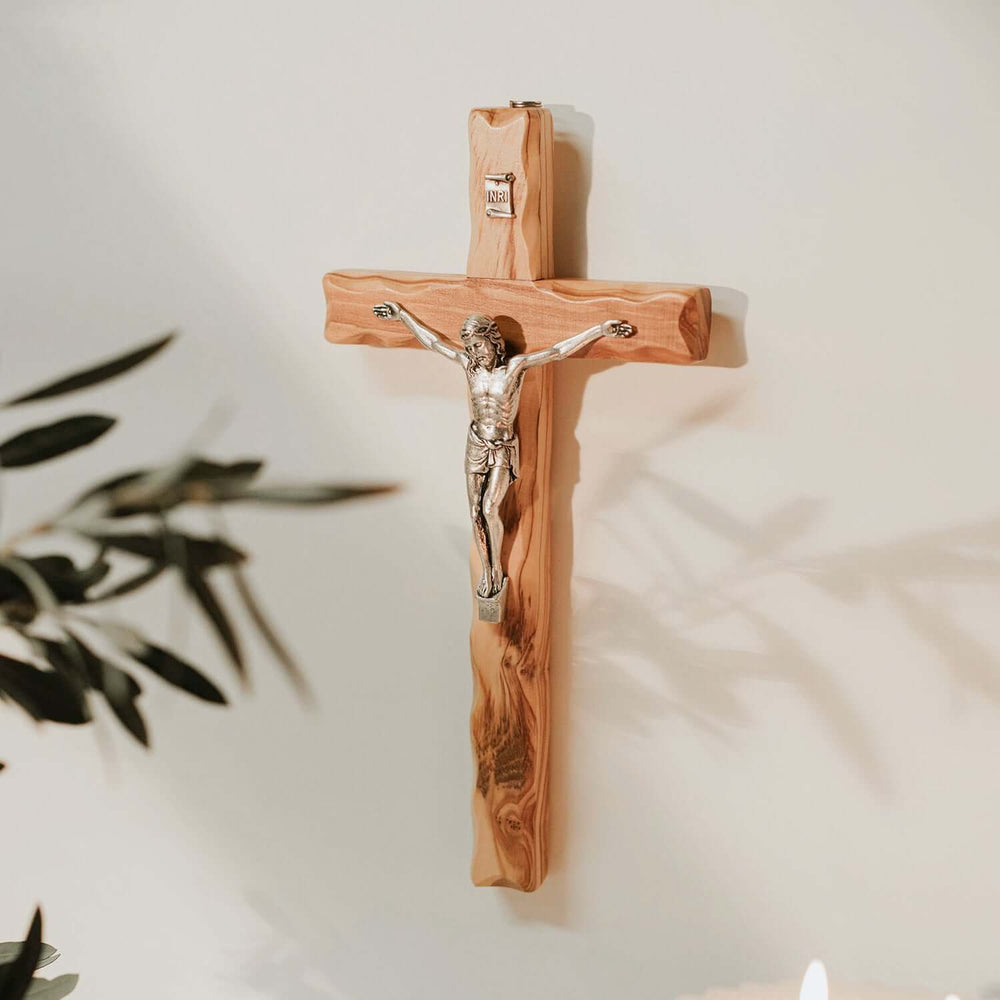 Olive wood wall crucifix