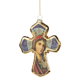 Our Lady glass cross ornament