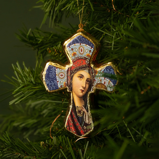 Our Lady glass cross ornament