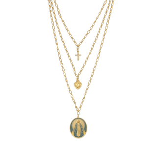 Miraculous Medal layered necklace in golden brass with different pendants 