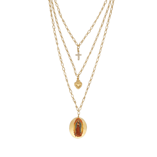 Our Lady of Guadalupe layered necklace in gold-tone brass