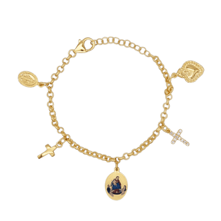 Our Lady of Pompeii charms bracelet in golden brass