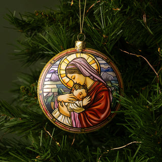 Mary with Baby Jesus Christmas ornament in glass
