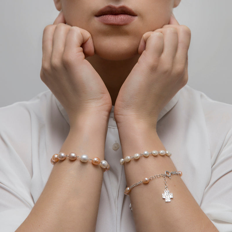 White oval Pearl rosary bracelet