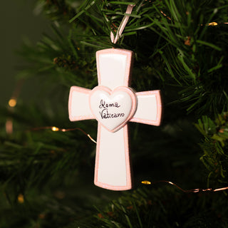 Pink cross ornament in resin