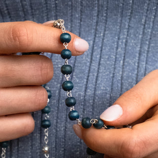 Pope francis blue wooden beads rosary metal