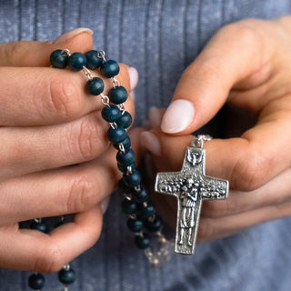 Pope francis blue wooden beads rosary metal