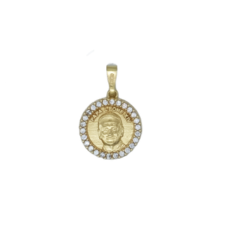 Pope Leo XIV medal in golden silver surrounded by white zirconia