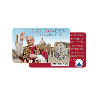 Card featuring Pope Leo XIV with St Peter's square on the backgournd